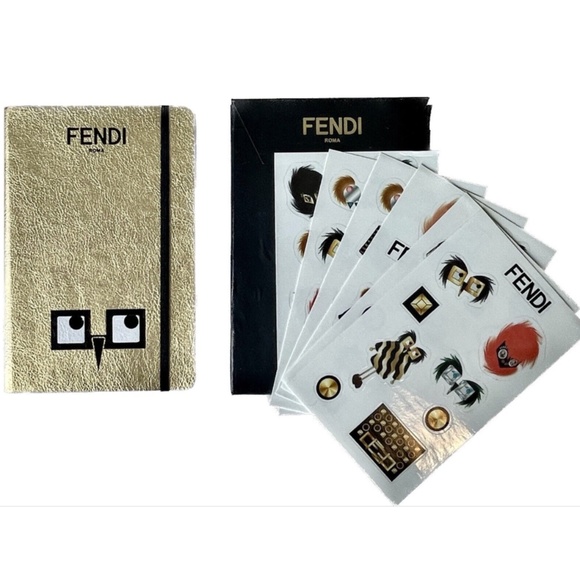 FENDI Metallic Gold-Tone Leather Notebook with Stickers - Picture 7 of 10